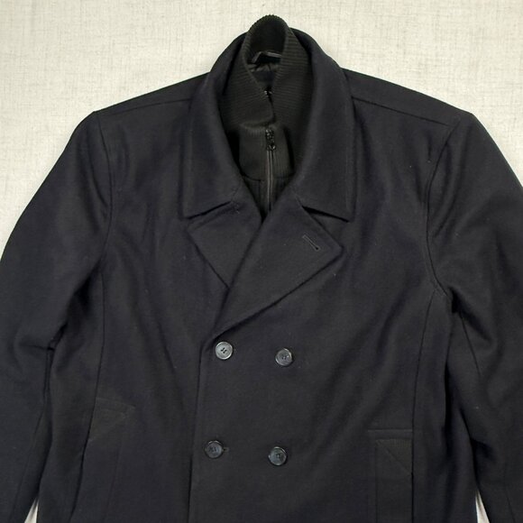 Marc New York Double Breasted Peacoat Black Wool Blend Zip Insert Lined - Picture 6 of 14